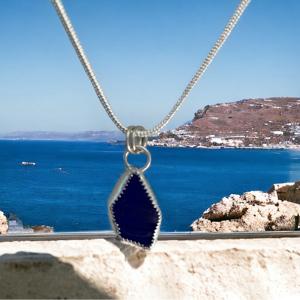 Seaglass pendant authentic Caribbean rare blue piece in sterling